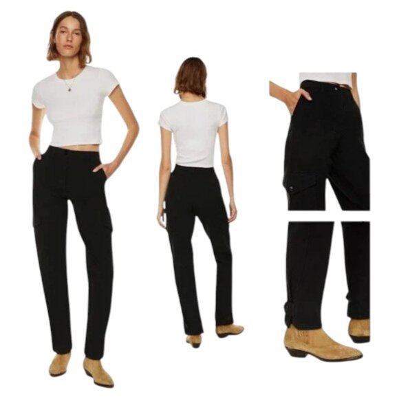Wilfred Free Cargo Pants Women’s Black Twill High Waist Utility Modern Casual 4 - Picture 1 of 15
